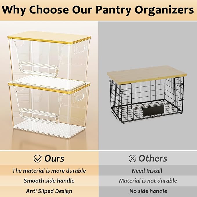 Delamu 4 Pack Pantry Organizers and Storage,Trash Bag Dispenser with Bamboo Top,Stackable Trash Bag Dispenser Under Sink Organizer for 4-30 GalBags,Onion,Potato,Fruits,Clear