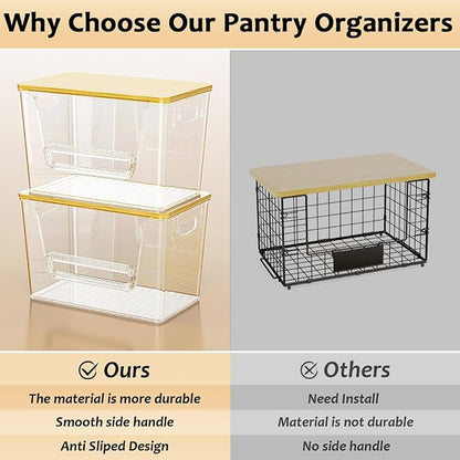 Delamu 4 Pack Pantry Organizers and Storage,Trash Bag Dispenser with Bamboo Top,Stackable Trash Bag Dispenser Under Sink Organizer for 4-30 GalBags,Onion,Potato,Fruits,Clear
