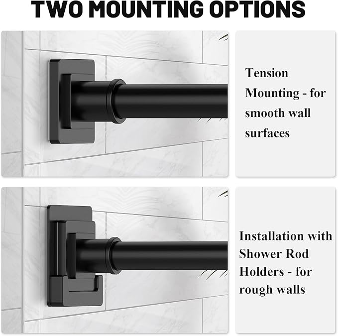 UIOSANRT Black Shower Curtain Rod 31-92 inches, Stainless Steel Shower Rod & Tension Rod, Adjustable Tension Shower Curtain Rod for Bathroom, Windows, Closet