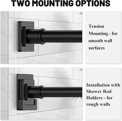 UIOSANRT Matte Black Shower Curtain Rod 31-55 inches with Holders, Stainless Steel Shower Rod & Tension Rod, Adjustable Tension Shower Curtain Rod for Bathroom, Windows, Closet