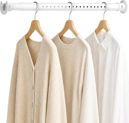 Short Closet Rod 17-39 Inches, Adjustable Heavy Duty White Metal Closet Rods for Hanging Clothes, 1.3 Inch Diameter with Wall Brackets for Wardrobes, Laundry Room, RV