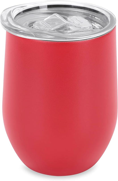 makerflo 12 oz Red Powder Coated Wine Tumbler with Leak-Proof Clear Lid - Pack of 25, Ideal for Craft and Personalization (Laser Engraving, UV DTF, Epoxy, and Vinyl)