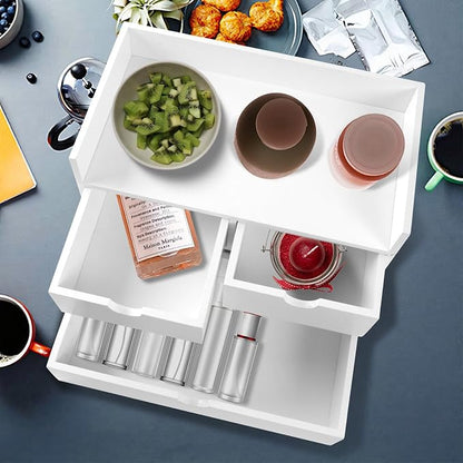 Charmewooden Desk Organizer with Drawers Countertop Drawer Organizer Drawers for Desk Top Home Office Workspace Bathroom Toiletries Supplies (White with shelf)