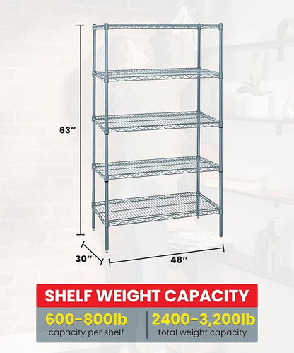 Quantum Storage Systems WR63-3048GY-5 Wire Shelving 5 Shelf Starter Units, 30" x 48" x 63", Gray Epoxy