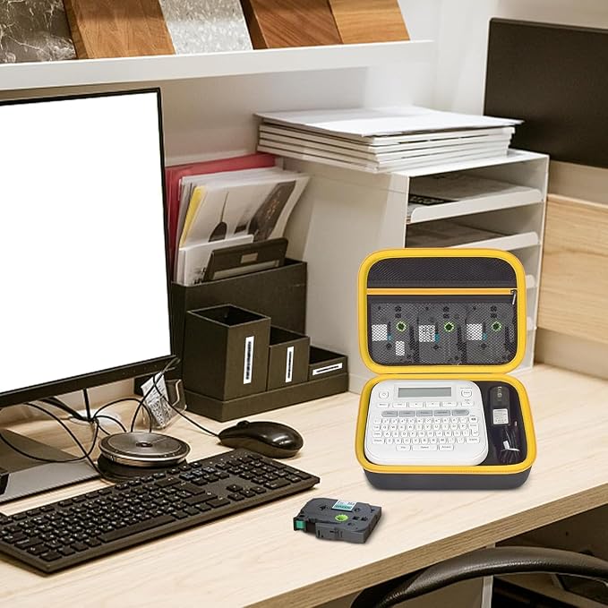 Case Compatible with Brother P-Touch PTD220 210 Home/Office Everyday Label Maker, Storage Holder Carrying Organizer for Label Tapes, AC Adapter, Charging Cables (Box Only) -Yellow Zipper