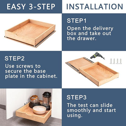Pull Out Cabinet Drawers - 9x2 Size Options (10-29'W,18-21'D), Pre-Assembled with Soft Close Slides, Solid Beechwood, Easy Installation(10'W x 18'D)