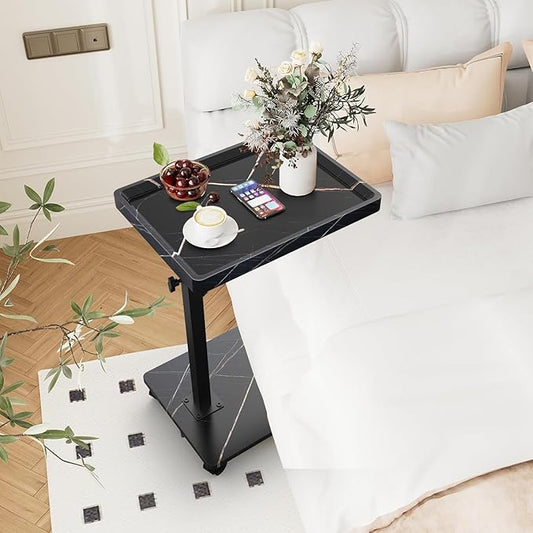 C Table End Table Adjustable Height, 360°Swivel TV Tray Table for Small Spaces, Couch Tables That slide under, C Shaped Side Tables living room and bedroom for Sofa, Bed,Chair, Snack (2, Black)