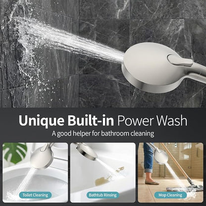 SR SUN RISE NSF Certified Filtered Shower Head with Handheld for Hard Water to Remove Chlorine High Pressure 9-Spray Setting (with Power Wash) Anti-Clog Nozzles(1Filter, Brushed Nickel)