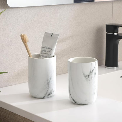 Marble Toothbrush Holders for Bathrooms - 1 Cups Ceramic Toothbrush Toothpaste Holders, White Marble Bathroom Tumbler Cups Reusable Toothbrush Mouthwash Cup, Bathroom Counter Organizer.