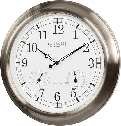 La Crosse Technology 404-80017-INT 17.9-inch Indoor/Outdoor Classic Stainless Steel Atomic Analog Wall Clock