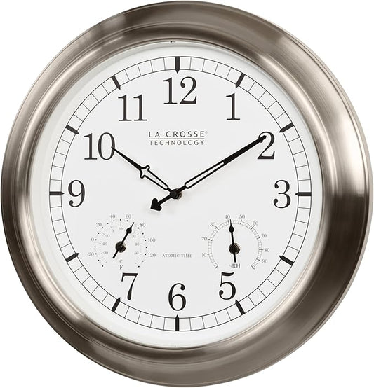 La Crosse Technology 404-80017-INT 17.9-inch Indoor/Outdoor Classic Stainless Steel Atomic Analog Wall Clock