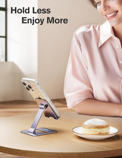 Nulaxy 2 Pack Dual Folding Cell Phone Stand, Fully Adjustable Phone Holder for Desk, Compatible with iPhone 16 15 14 13 12 11, Nintendo Switch, All Phones, Purple