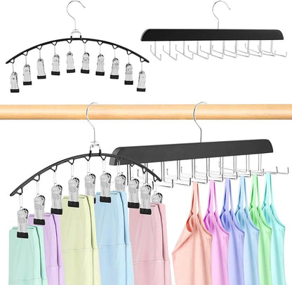 2 Pack Legging Organizer & Bra Hanger, Space Saving Underwear and Pants Storage Hangers max Holding 30 Clothes, Multipurpose Hangers for Shorts,Hats(Color:Black+Silver)