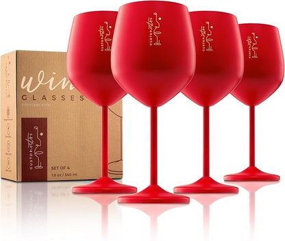 Gusto Nostro Valentine’s Day Gift Stainless Steel Wine Glass – 18 oz Red, Unbreakable Colorful Wine Glasses for Travel, Camping and Pool – Cute, Unique Metal Wine Glass for Outdoor, Picnics (Set of 4)