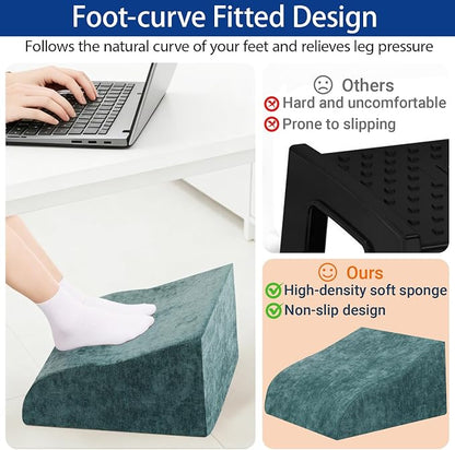 Foot Rest for Under Desk at Work, Ergonomic Under Desk Footrest with Washable Cover for Office, Home & Gaming Leg Elevation Pillow Green