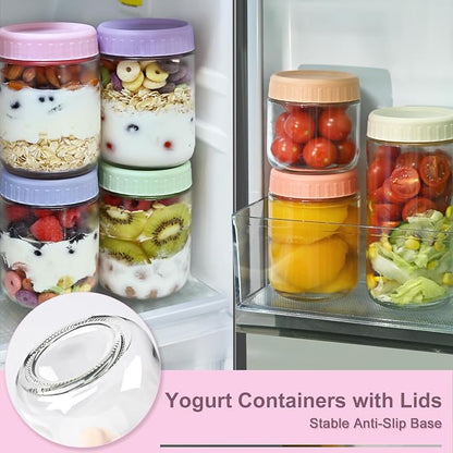 Overnight Oats Containers with Lids, 10oz Wide Mouth Mason Jars with Lids, 6 Pack Glass Jars with Airtight lid for Chia Pudding Yogurt Salad, Meal Prer Oatmeal Jars, Pink