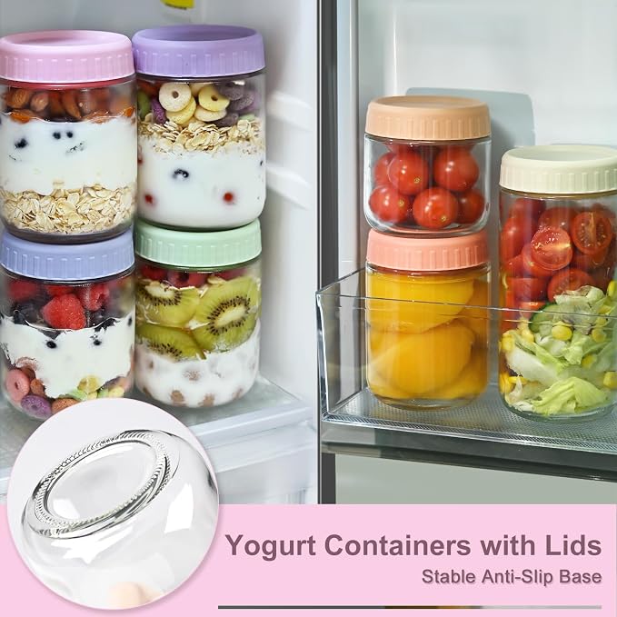 Overnight Oats Containers with Lids, 16oz Wide Mouth Mason Jars with Lids, 6 Pack Glass Jars with Airtight lid for Chia Pudding Yogurt Salad, Meal Prer Oatmeal Jars, Pink