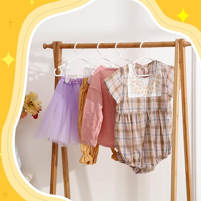 Hsei 5/10/40 Pack Baby Hangers with 10/20/80 Clips, Plastic Kids Pants Hangers for Nursery Closet Top and Bottom Clothes Hanger Set for Newborn Infant Toddler(60 Packs Total,White,10.6 Inch)