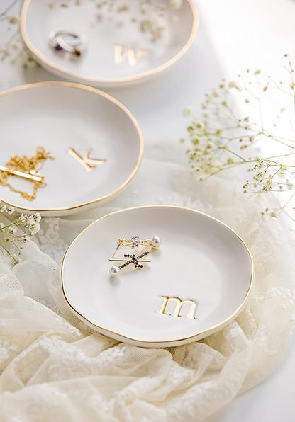 COLLECTIVE HOME - Ceramic Jewelry Tray, Decorative Trinket Dish for Rings Earrings Necklaces Bracelet Watch Keys, Birthday Mother's Day Christmas Gift for Women, 4.75", White Surface (N)