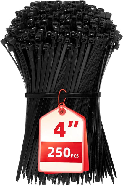 Cable Zip Ties,4 Inch Small Cable Ties,250PCS Multi-Purpose Nylon Zip Ties,Self-Locking Wire Ties used for home, garden, garage,indoor and outdoor. Mini Black Cable Ties