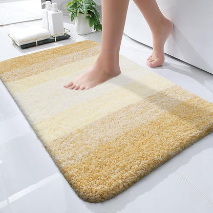 OLANLY Small Bathroom Rugs Mat 24x16, Extra Soft Absorbent Microfiber Bath Rugs, Rubber Backing, Quick Dry, Washable Bath Mats for Bathroom Floor, Tub and Shower, Home Decor Accessories, Light Yellow