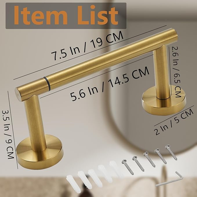 Toilet Paper Holder, Double Post Pivoting Design, Stainless Steel Rustproof Bathroom Tissue Holder, Wall Mount Fits Mega Rolls, for Home, RV, Commercial Bathroom Brushed Gold