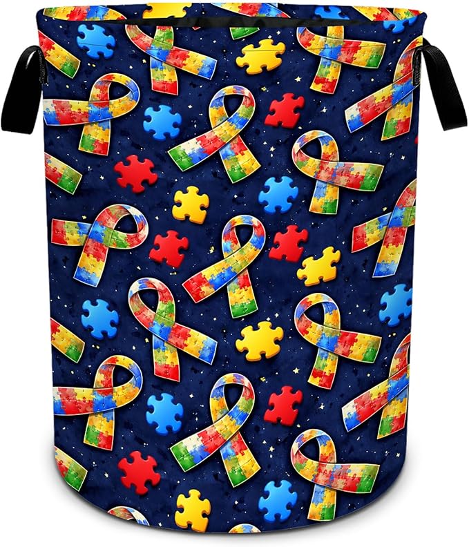 Autism Laundry Basket Waterproof Laundry Hamper Foldable Laundry Bag with Handles for Bedroom, Bathroom, Office, Clothes Storage
