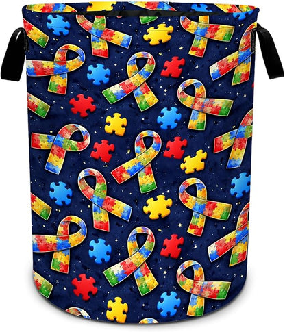 Autism Laundry Basket Waterproof Laundry Hamper Foldable Laundry Bag with Handles for Bedroom, Bathroom, Office, Clothes Storage