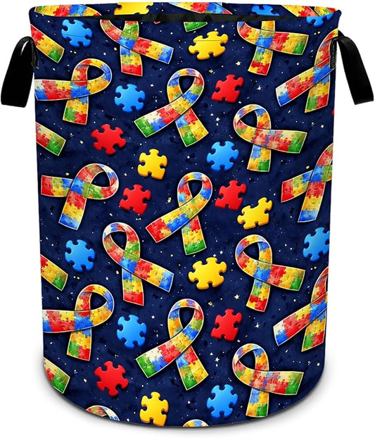 Autism Laundry Basket Waterproof Laundry Hamper Foldable Laundry Bag with Handles for Bedroom, Bathroom, Office, Clothes Storage