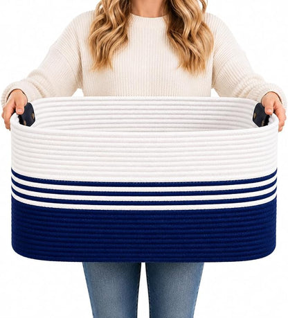 AINUOQI Laundry Basket with Handles - Blanket Basket & Hampers for Bedroom Aesthetic, Laundry Hamper & Blanket Storage for Living Room, Clothes Hamper, Tall, Large 21.7" x 16.9" x 11.8”, Blue