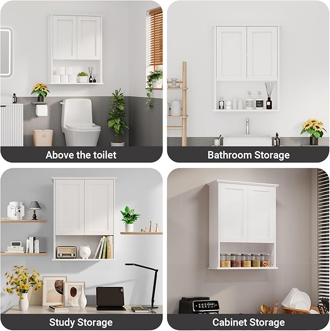 Multi-Purpose Wall Cabinet: Easy-to-Assemble, White Modern Style, 3-Tier Storage. Fits as Kitchen Cabinet, Over-Toilet Cabinet & Bedroom Wall Cabinet