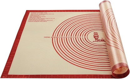 Non-slip Silicone Pastry Mat Extra Large with Measurements 36''By 24'' for Baking Mat, Counter/Dough Rolling/Oven Liner/Fondant/Pie Crust（Red）