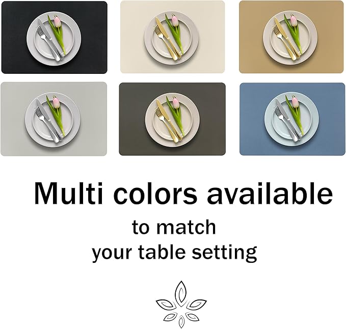 More Décor Faux Leather Placemats Set of 6 for Dining Table – Waterproof, Wipeable, Washable, Stain & Heat Resistant, Non-Slip Table Mats – 12 X 17 Inch, (Solid Beige 6)