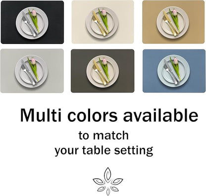 More Décor Faux Leather Placemats Set of 6 for Dining Table – Waterproof, Wipeable, Washable, Stain & Heat Resistant, Non-Slip Table Mats – 12 X 17 Inch, (Solid Beige 6)
