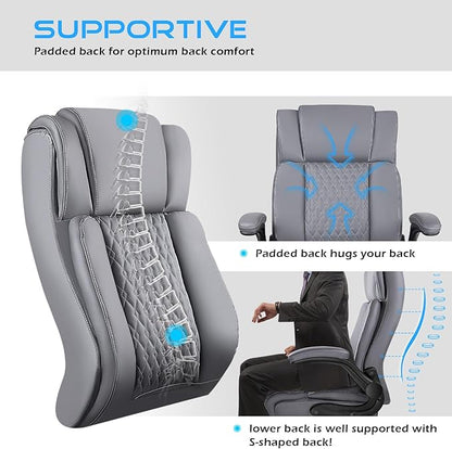 VITESSE Heavy Duty Office Chair, Executive Office Chair with Flip up Armrest,Ergonomic High Back Computer Gaming Chairs Home Office 400lbs, Big and Tall Office Chairwith Lumbar Support（Gray）