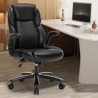 Big and Tall Office Chair, Executive Comeputer Desk Chair Ergonomic Home Office Chair with Adjustable Lumbar Support, Tilt Lock, PU Leather, Swivel Rolling Chair (PU-Black)