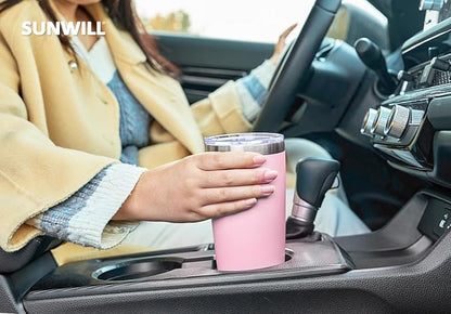 SUNWILL Travel Coffee Tumbler 20 oz, Insulated Mug with Lid, Stainless Steel Cup for Hot and Cold Drinks, Powder Coated Sakura