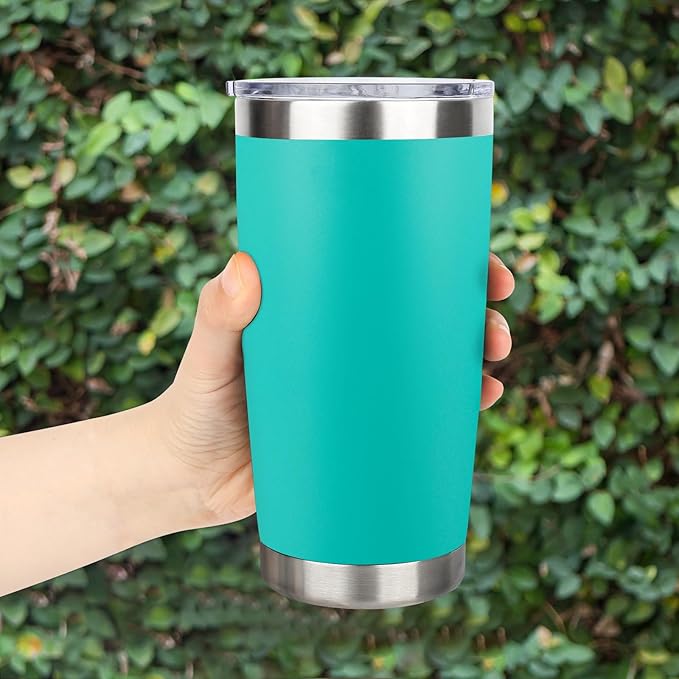 20oz Stainless Steel Tumbler Bulk with Lid, Travel Mug - Double Wall Vacuum Powder Coated Cup - Light Green, 6 Pack