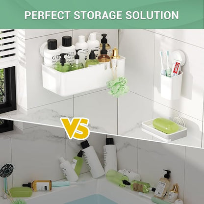 LUXEAR Suction Shower Caddy - 3 Pack NO-Drilling Organizer - 1S Installation Removable Powerful Waterproof Baskets for Bathroom & Kitchen