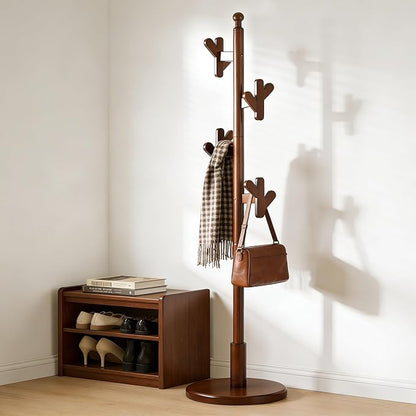 Wooden Coat Rack Freestanding, Creative Antler Hooks, Rubberwood Coat Rack Stand with Stable Round Base, Heavy Duty Coat Hanger Hall Tree for Entryway,Bedroom,Apartment/Jacket, Hat, Bag