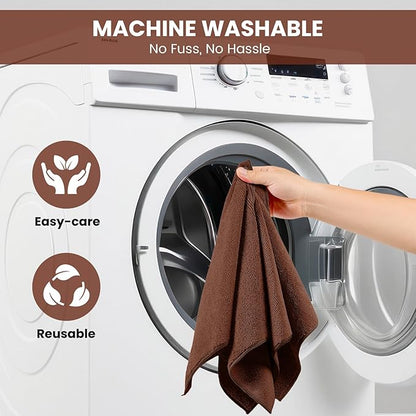 SIFANGKE Microfiber Cleaning Cloth, 12 Pack Brown Cleaning Rags for Housekeeping, Reusable Microfiber Towels for Car, Kitchen, Bathroom and Household Cleaning Supplies, 11.8"X11.8"