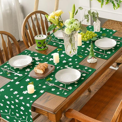 Artoid Mode Green Lucky Shamrock St. Patrick's Day Placemats Set of 6, 12x18 Inch Seasonal Spring Table Mats for Party Kitchen Dining Decoration