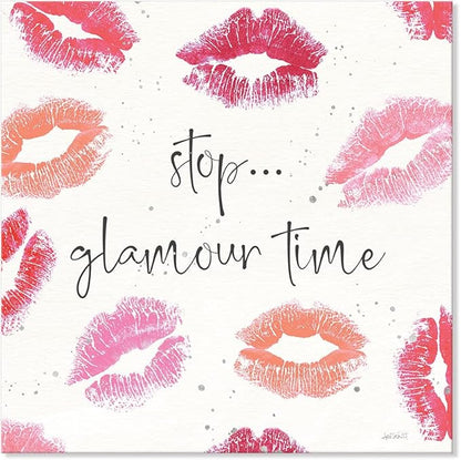 Pink Preppy Wall Decor Red Lip Canvas Wall Art Sexy Lips Painting Inspirational Quote Wall Art Kiss Posters for Bedroom Bathroom Makeup Room Decor 12x12Inch