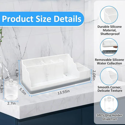 Bathroom Counter Organizer, Large White Silicone Toothbrush Holders for Bathrooms Organizer Countertop with 3PCS Qtip Holder, Toothbrush and Toothpaste Holder for Bathroom Organization Storage Vanity