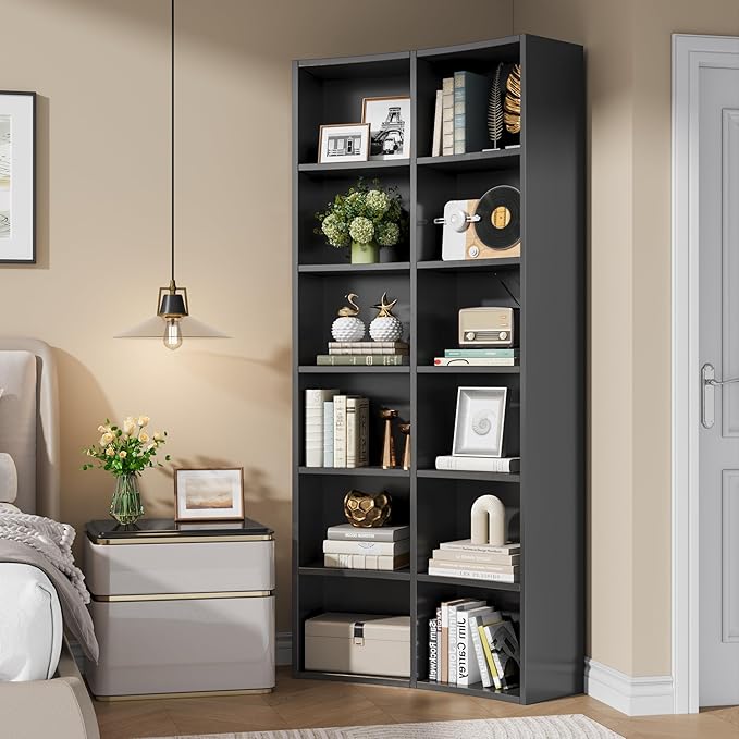 Semoic 71" Bookcase, 6 Tier Large Bookshelf with Storage, Floor Standing Open Display Storage Shelves, Modern Tall Floor Standing Book Shelf for Living Room,Black