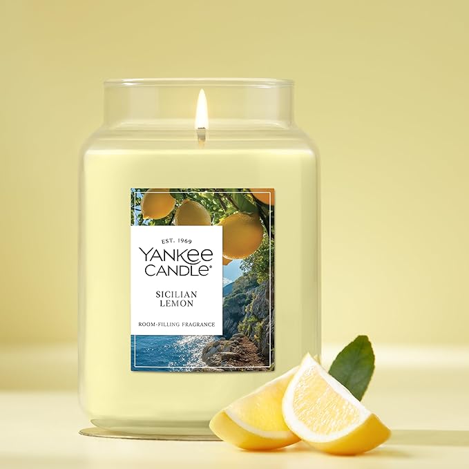 Yankee Candle Sicilian Lemon, Scented Candle, 22oz Large Jar with up to 150 Hour Burn Time, Giftable, Holidays