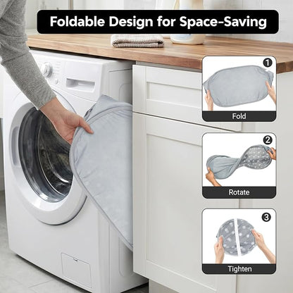Sturdy Collapsible Laundry Baskets with Side Pockets, Mesh Pop Up Laundry Hamper, Foldable Clothes Storage Hamper with Reinforced Carry Handles for Home, Dorm, Travel -Polka Dot Print, Gray