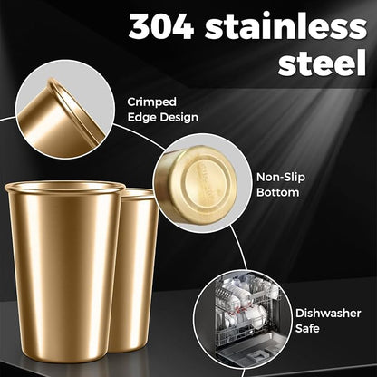 5 Pack 16 oz Stainless Steel Pint Cups,Stainless Steel Cup,Pint Cup Tumbler，water Tumbler,Stackable,Reusable,BPA Free