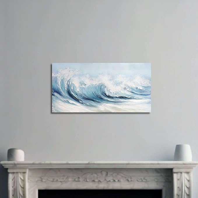 Belmrxne Coastal Wall Art Blue Wall Decor Aesthetic Artwork Funny Canvas Painting for Living Room Bedroom Dining Room Bathroom Kitchen Office 12x24 Inches