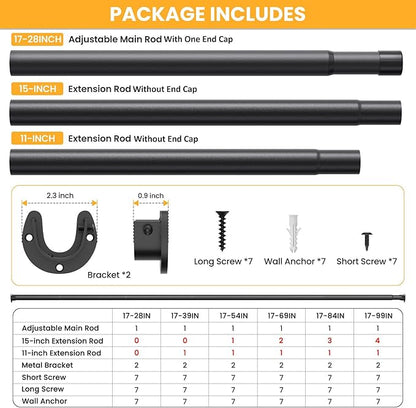 2 Pack Closet Rods for Hanging Clothes, 17-54 Inch No-Cut Stepless Adjustable Closet Rod, 1.3 Inch Heavy Duty Metal Closet Hanging Rod with Brackets, Closet Bar for Closet, Laundry Room, RV, Wardrobes